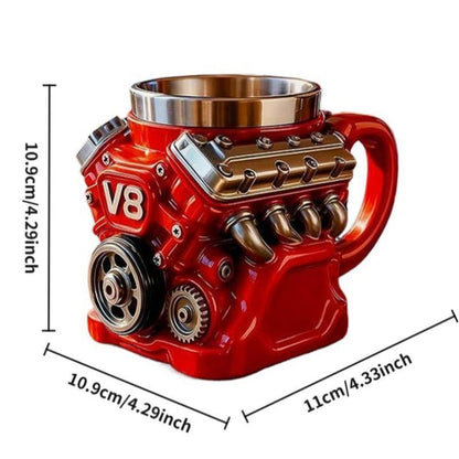 Engine-Themed Coffee Mug, a Retro-Styled, Realistic V8 Engine Stainless Steel Mug, a Personalized Double-Walled Insulated Car Mug with a Handle, the Perfect Gift for Father'S Day, Christmas, Husbands, Mechanics, and Car Enthusiasts.